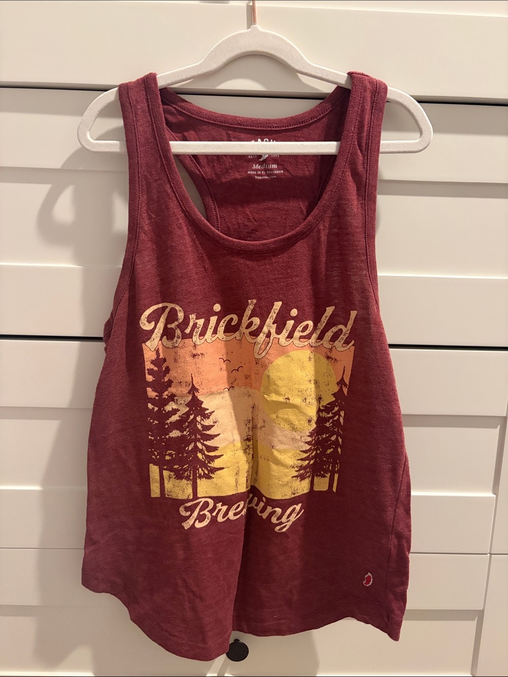 League Maroon Graphic Tank with Yellow Sunset Print